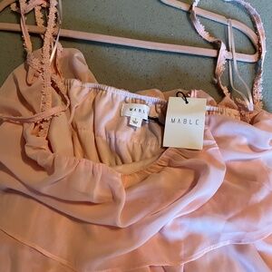 NWT Baby pink 3D flower tie straps midi dress Large